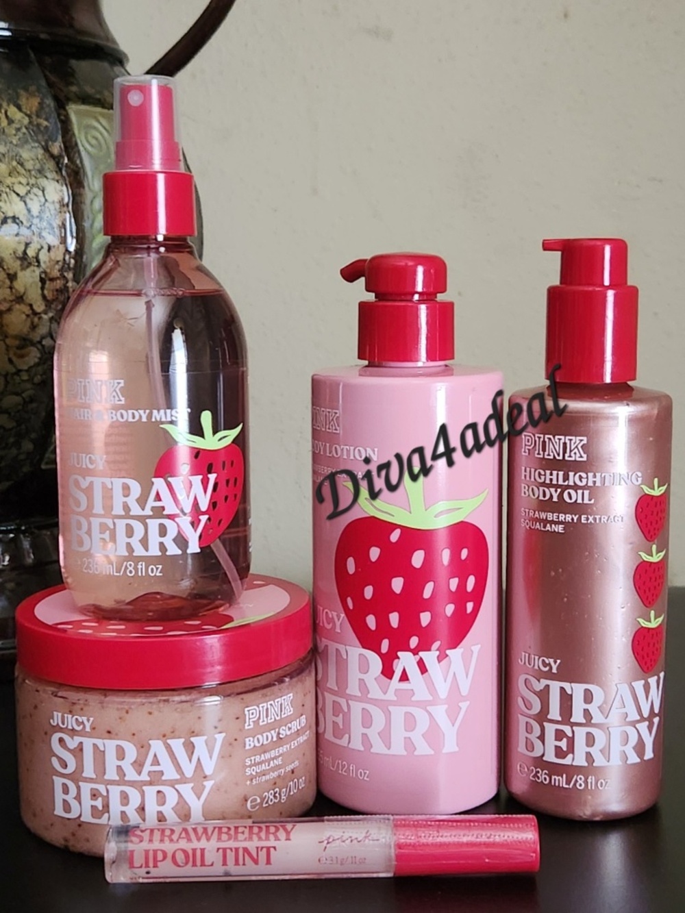 PINK Victoria’s Secret STRAWBERRY 5PC Collection Set Bundle “HTF”